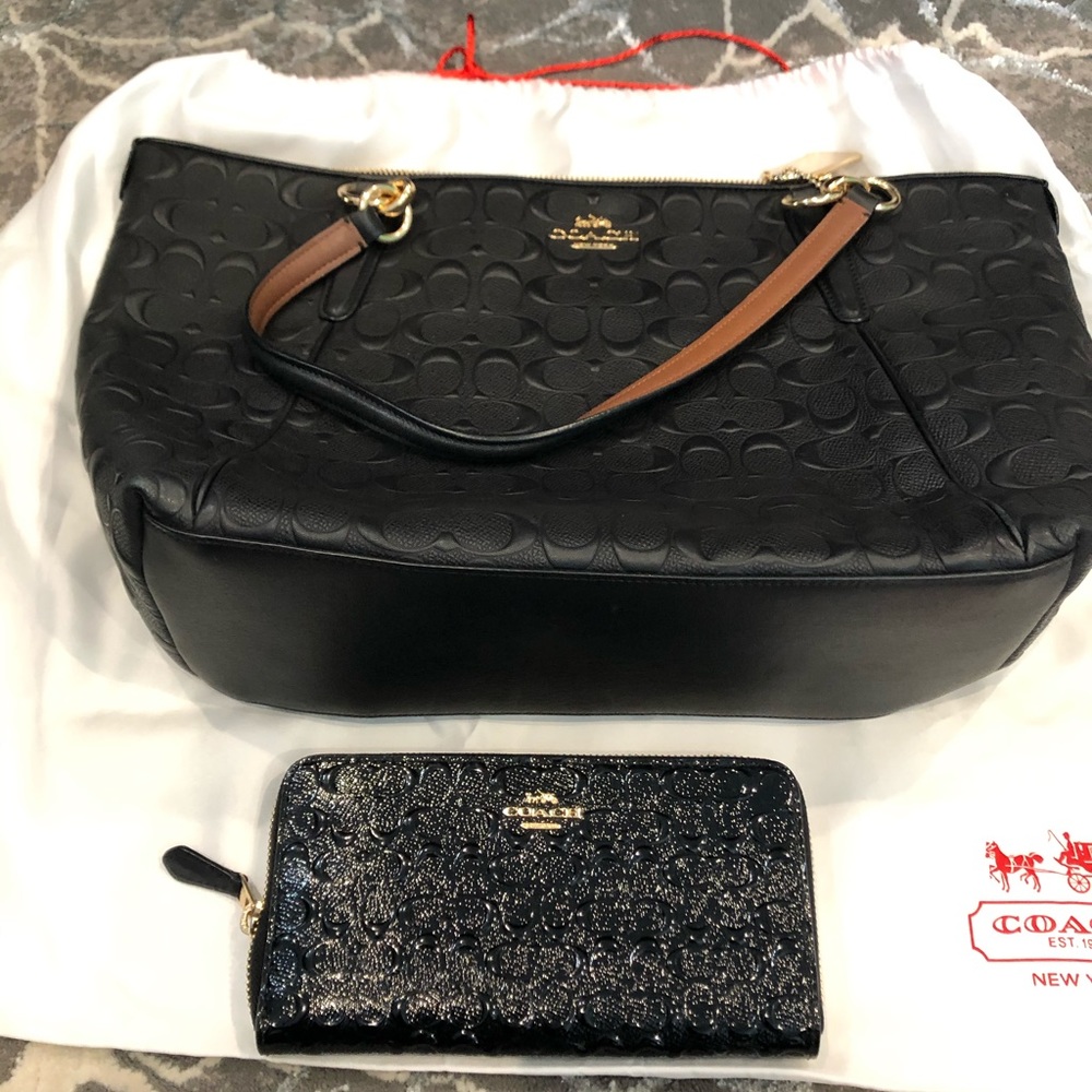 Coach leather handbag and wallet with dust bag